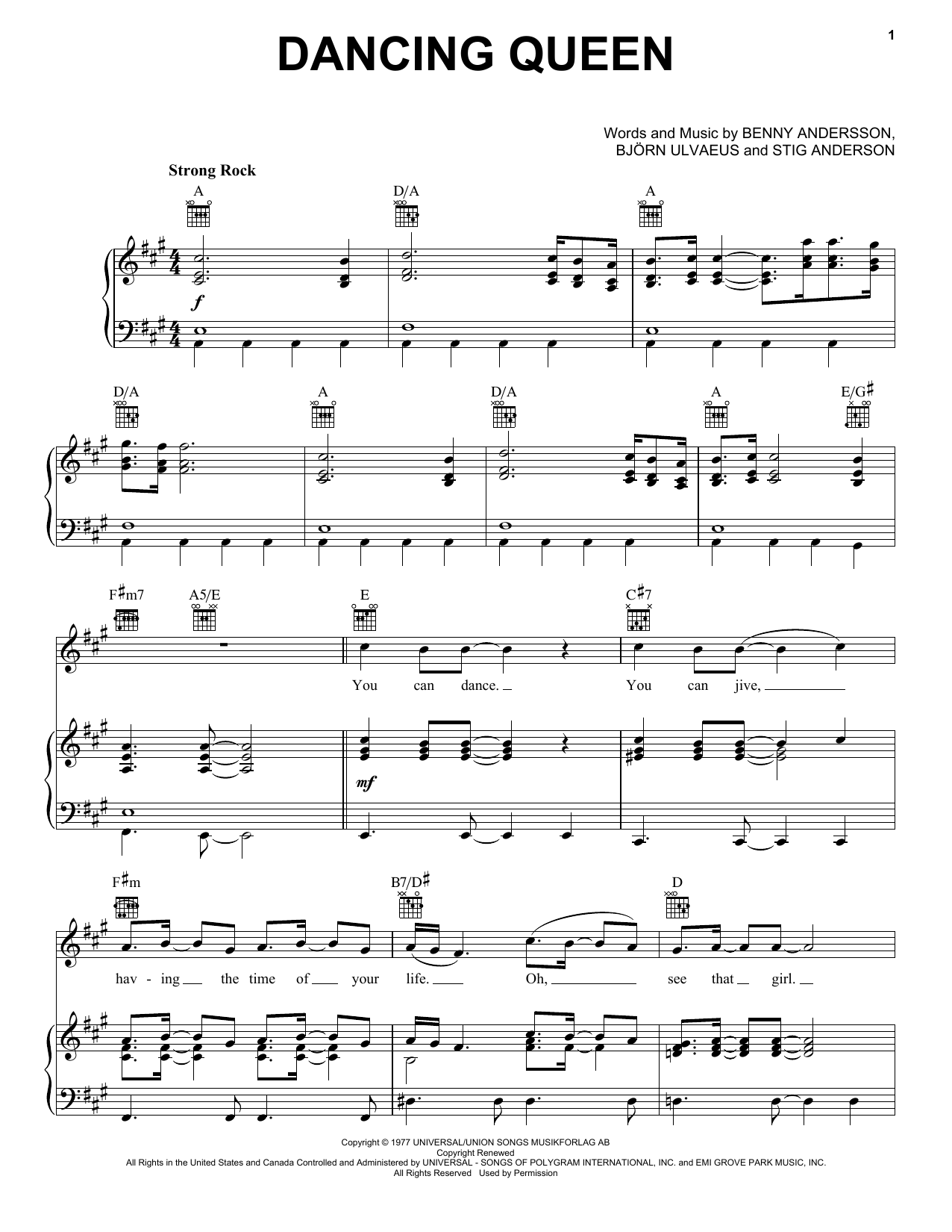 Learn to play ABBA Dancing Queen sheet music for Piano, Vocal & Guitar (Right-Hand Melody) in minutes. ABBA Dancing Queen sheet music notes and chords. Download Printable PDF.