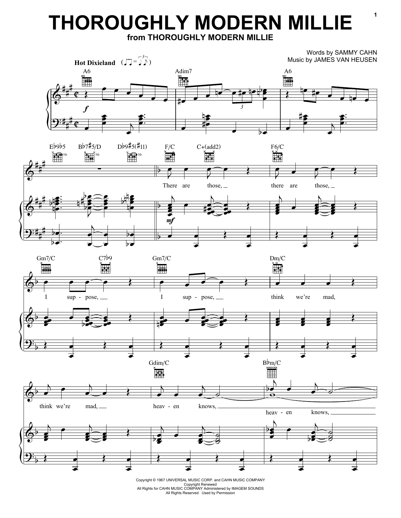 Learn to play Sammy Cahn Thoroughly Modern Millie sheet music for Piano, Vocal & Guitar (Right-Hand Melody) in minutes. Sammy Cahn Thoroughly Modern Millie sheet music notes and chords. Download Printable PDF.