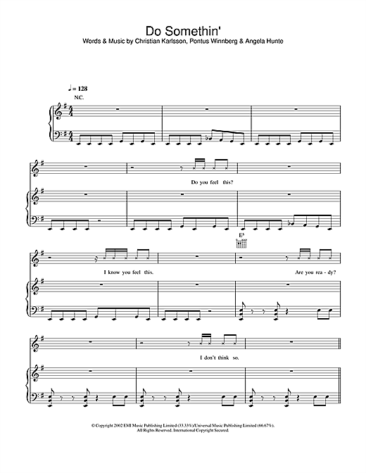 Learn to play Britney Spears Do Somethin' sheet music for Piano, Vocal & Guitar (Right-Hand Melody) in minutes. Britney Spears Do Somethin' sheet music notes and chords. Download Printable PDF.