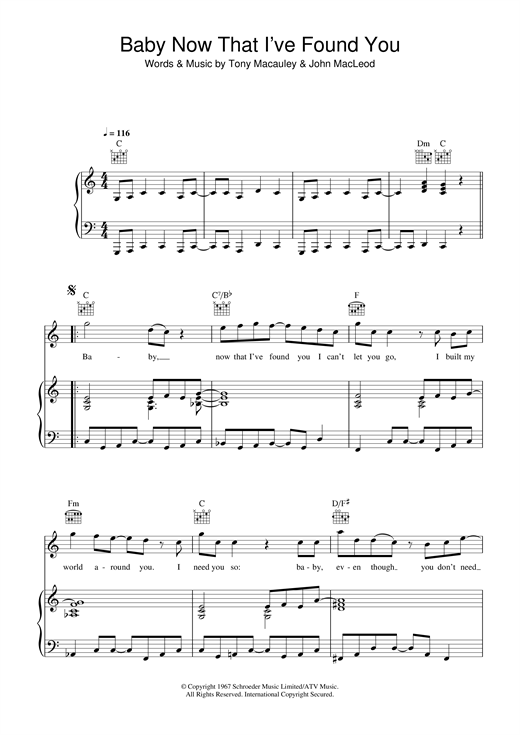 Learn to play The Foundations Baby, Now That I've Found You sheet music for Piano, Vocal & Guitar (Right-Hand Melody) in minutes. The Foundations Baby, Now That I've Found You sheet music notes and chords. Download Printable PDF.
