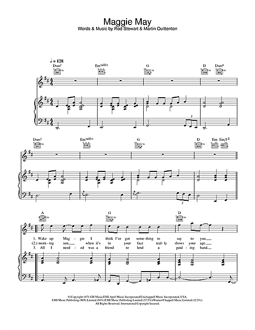 Learn to play Rod Stewart Maggie May sheet music for Piano, Vocal & Guitar in minutes. Rod Stewart Maggie May sheet music notes and chords. Download Printable PDF.