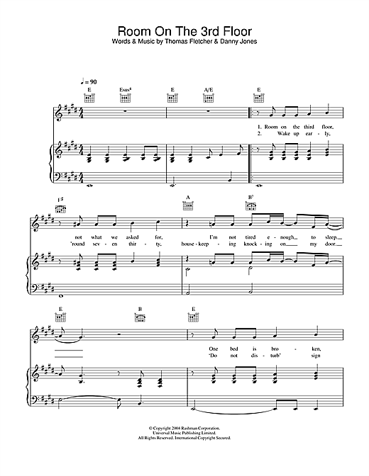 Learn to play McFly Room On The 3rd Floor sheet music for Piano, Vocal & Guitar (Right-Hand Melody) in minutes. McFly Room On The 3rd Floor sheet music notes and chords. Download Printable PDF.