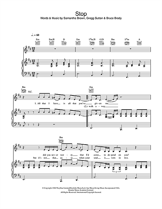 Learn to play Jamelia Stop sheet music for Piano, Vocal & Guitar (Right-Hand Melody) in minutes. Jamelia Stop sheet music notes and chords. Download Printable PDF.
