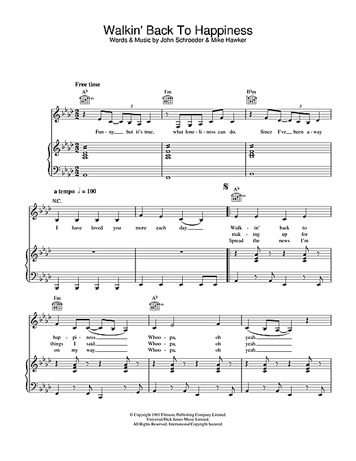 Learn to play Helen Shapiro Walkin' Back To Happiness sheet music for Piano, Vocal & Guitar in minutes. Helen Shapiro Walkin' Back To Happiness sheet music notes and chords. Download Printable PDF.
