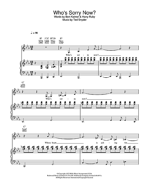 Learn to play Connie Francis Who's Sorry Now? sheet music for Piano, Vocal & Guitar in minutes. Connie Francis Who's Sorry Now? sheet music notes and chords. Download Printable PDF.