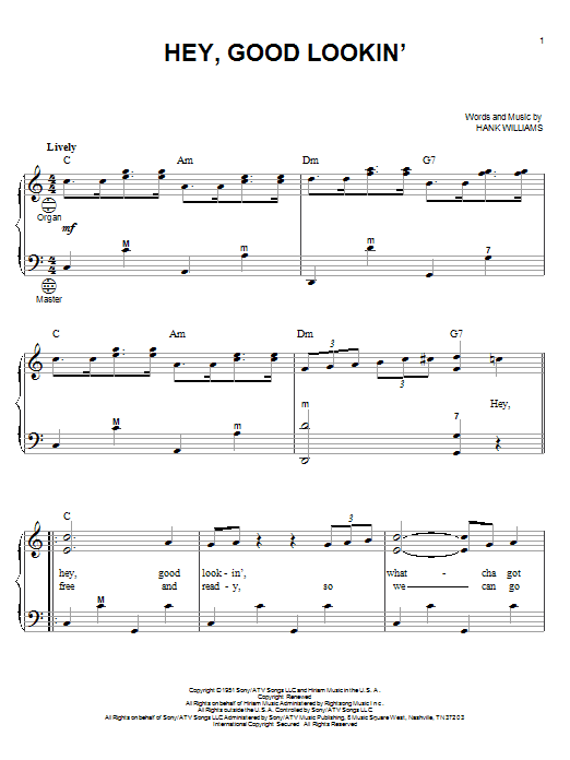 Learn to play Hank Williams Hey, Good Lookin' sheet music for Accordion in minutes. Hank Williams Hey, Good Lookin' sheet music notes and chords. Download Printable PDF.