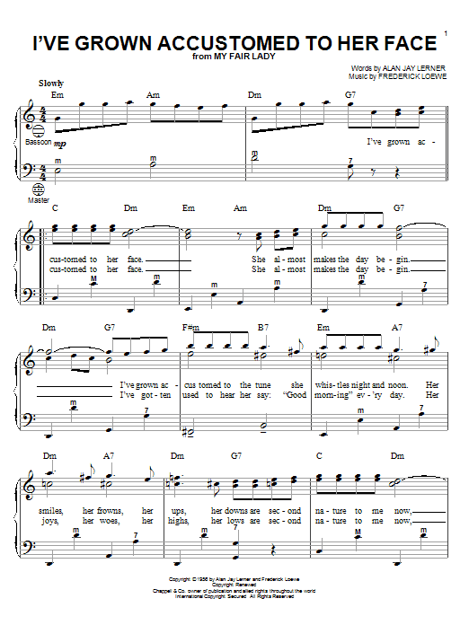 Learn to play Lerner & Loewe I've Grown Accustomed To Her Face sheet music for Accordion in minutes. Lerner & Loewe I've Grown Accustomed To Her Face sheet music notes and chords. Download Printable PDF.