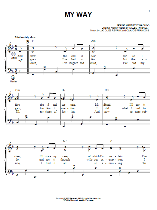 Learn to play Frank Sinatra My Way sheet music for Accordion in minutes. Frank Sinatra My Way sheet music notes and chords. Download Printable PDF.