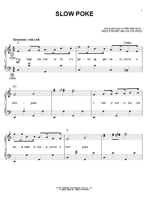 Learn to play Pee Wee King Slow Poke sheet music for Accordion in minutes. Pee Wee King Slow Poke sheet music notes and chords. Download Printable PDF.