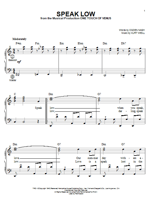 Learn to play Kurt Weill Speak Low sheet music for Accordion in minutes. Kurt Weill Speak Low sheet music notes and chords. Download Printable PDF.