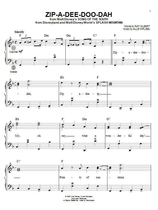 Learn to play Ray Gilbert Zip-A-Dee-Doo-Dah sheet music for Accordion in minutes. Ray Gilbert Zip-A-Dee-Doo-Dah sheet music notes and chords. Download Printable PDF.