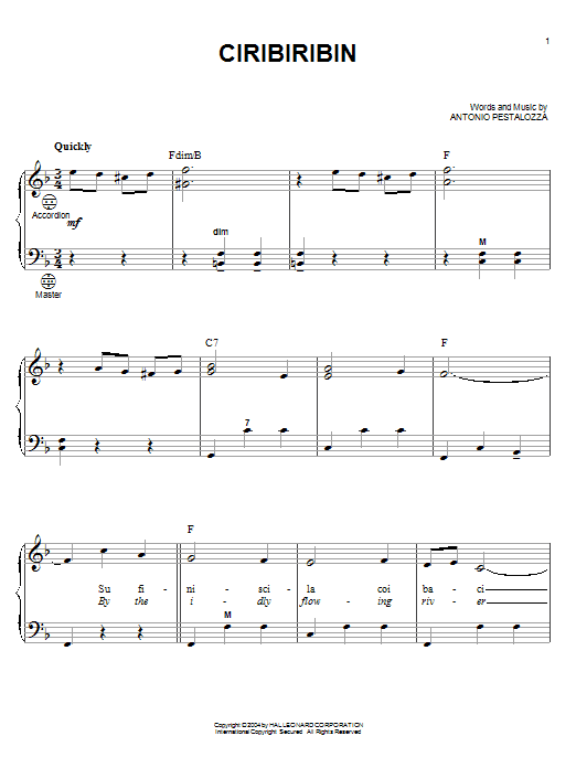 Learn to play Antonio Pestalozza Ciribiribin sheet music for Accordion in minutes. Antonio Pestalozza Ciribiribin sheet music notes and chords. Download Printable PDF.