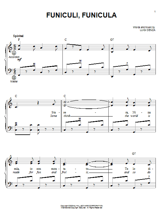 Learn to play Mario Lanza Funiculi, Funicula sheet music for Easy Piano in minutes. Mario Lanza Funiculi, Funicula sheet music notes and chords. Download Printable PDF.