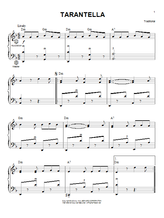 Learn to play Traditional Tarantella sheet music for Accordion in minutes. Traditional Tarantella sheet music notes and chords. Download Printable PDF.