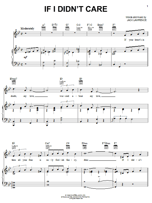 Learn to play The Ink Spots If I Didn't Care sheet music for Piano, Vocal & Guitar (Right-Hand Melody) in minutes. The Ink Spots If I Didn't Care sheet music notes and chords. Download Printable PDF.