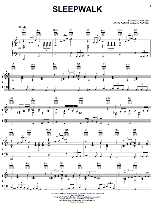 Learn to play Santo & Johnny Sleepwalk sheet music for Piano, Vocal & Guitar (Right-Hand Melody) in minutes. Santo & Johnny Sleepwalk sheet music notes and chords. Download Printable PDF.