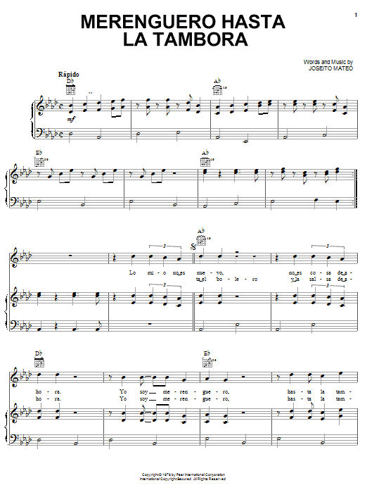 Learn to play Johnny Ventura Merenguero Hasta La Tambora sheet music for Piano, Vocal & Guitar (Right-Hand Melody) in minutes. Johnny Ventura Merenguero Hasta La Tambora sheet music notes and chords. Download Printable PDF.