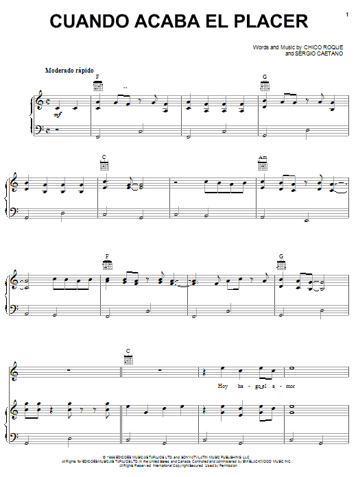 Learn to play Tonny Tun Tun Cuando Acaba El Placer sheet music for Piano, Vocal & Guitar (Right-Hand Melody) in minutes. Tonny Tun Tun Cuando Acaba El Placer sheet music notes and chords. Download Printable PDF.