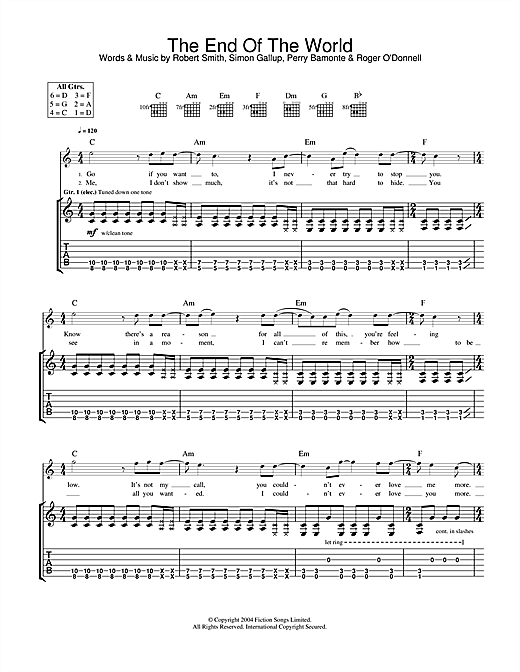 Learn to play The Cure The End Of The World sheet music for Guitar Tab in minutes. The Cure The End Of The World sheet music notes and chords. Download Printable PDF.