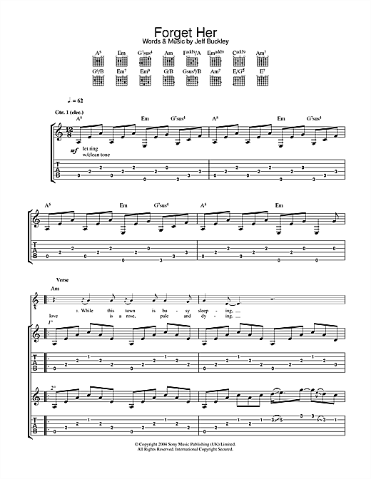 Learn to play Jeff Buckley Forget Her sheet music for Guitar Tab in minutes. Jeff Buckley Forget Her sheet music notes and chords. Download Printable PDF.