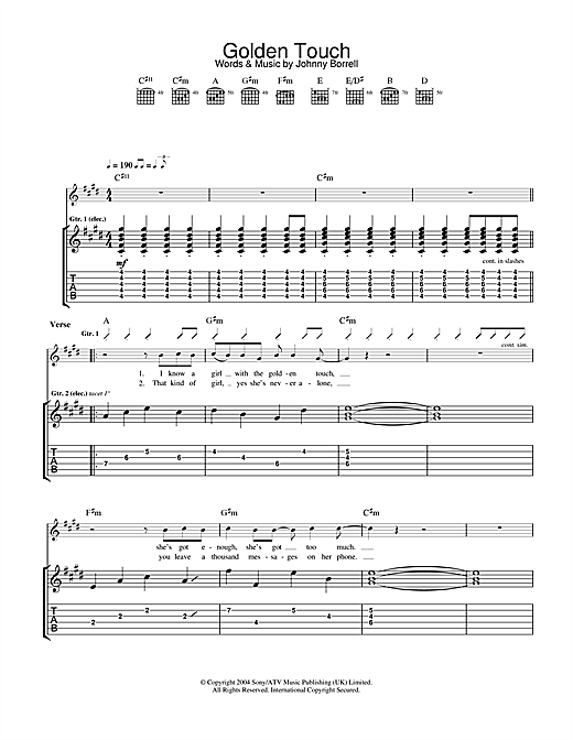 Learn to play Razorlight Golden Touch sheet music for Guitar Tab in minutes. Razorlight Golden Touch sheet music notes and chords. Download Printable PDF.