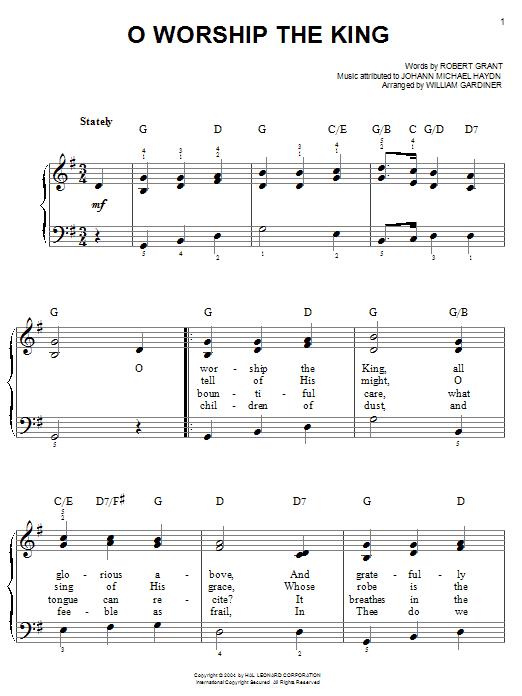 Learn to play Robert Grant O Worship The King sheet music for Easy Piano in minutes. Robert Grant O Worship The King sheet music notes and chords. Download Printable PDF.
