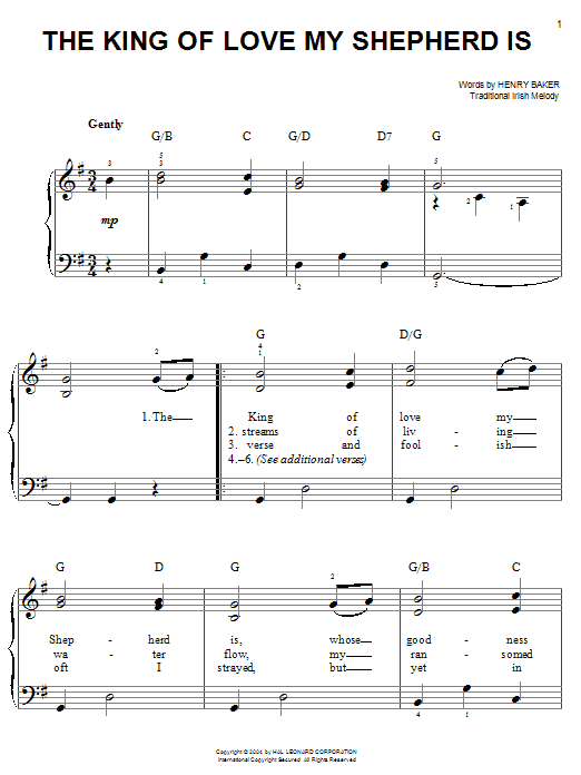 Learn to play Henry Williams Baker The King Of Love My Shepherd Is sheet music for Easy Piano in minutes. Henry Williams Baker The King Of Love My Shepherd Is sheet music notes and chords. Download Printable PDF.
