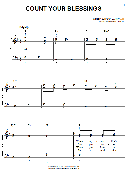 Learn to play Edwin O. Excell Count Your Blessings sheet music for Easy Piano in minutes. Edwin O. Excell Count Your Blessings sheet music notes and chords. Download Printable PDF.