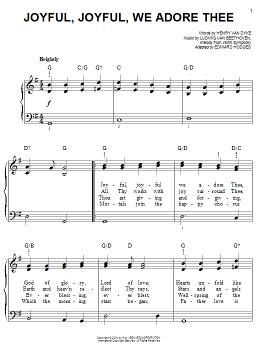 Learn to play Ludwig van Beethoven Joyful, Joyful, We Adore Thee sheet music for Easy Piano in minutes. Ludwig van Beethoven Joyful, Joyful, We Adore Thee sheet music notes and chords. Download Printable PDF.