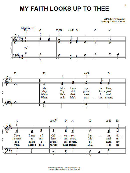 Learn to play Lowell Mason My Faith Looks Up To Thee sheet music for Easy Piano in minutes. Lowell Mason My Faith Looks Up To Thee sheet music notes and chords. Download Printable PDF.