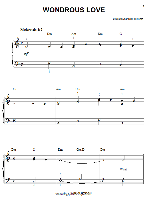 Learn to play Southern American Folksong Wondrous Love sheet music for Easy Piano in minutes. Southern American Folksong Wondrous Love sheet music notes and chords. Download Printable PDF.