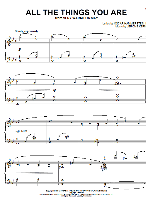 Learn to play Jerome Kern All The Things You Are sheet music for Piano in minutes. Jerome Kern All The Things You Are sheet music notes and chords. Download Printable PDF.