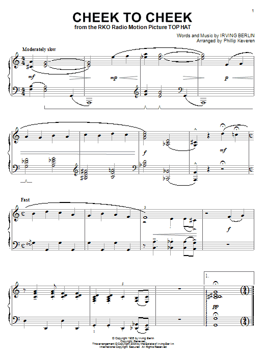 Learn to play Irving Berlin Cheek To Cheek sheet music for Piano in minutes. Irving Berlin Cheek To Cheek sheet music notes and chords. Download Printable PDF.