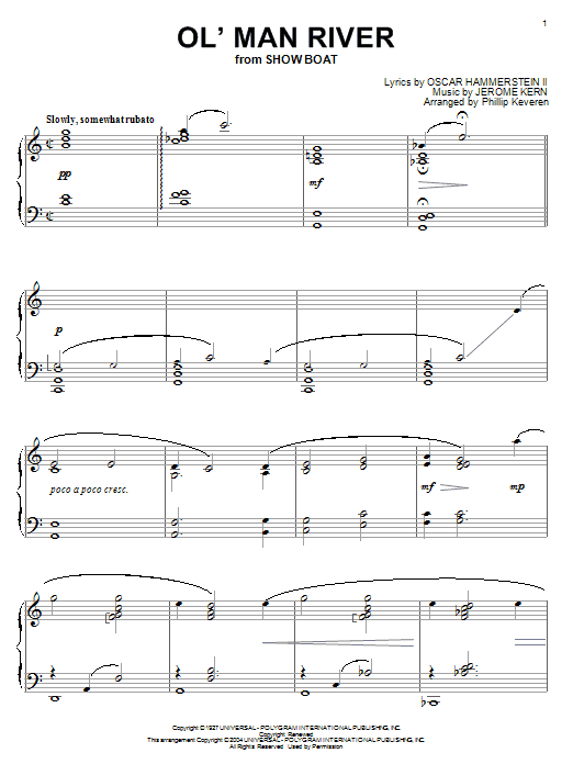 Learn to play Jerome Kern Ol' Man River sheet music for Piano in minutes. Jerome Kern Ol' Man River sheet music notes and chords. Download Printable PDF.