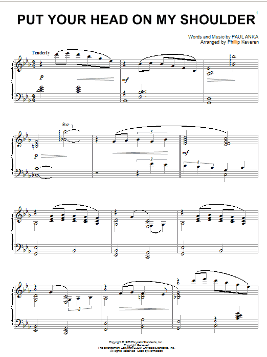 Learn to play Paul Anka Put Your Head On My Shoulder sheet music for Piano in minutes. Paul Anka Put Your Head On My Shoulder sheet music notes and chords. Download Printable PDF.