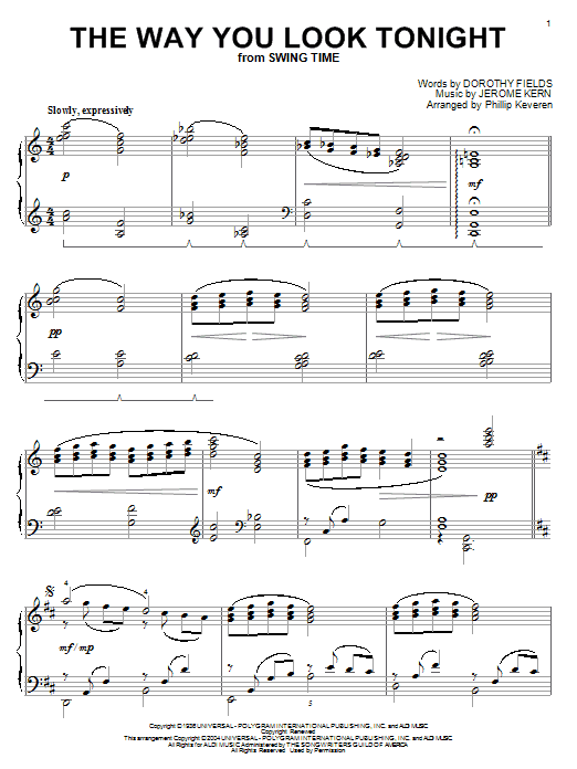Learn to play Jerome Kern The Way You Look Tonight sheet music for Piano in minutes. Jerome Kern The Way You Look Tonight sheet music notes and chords. Download Printable PDF.