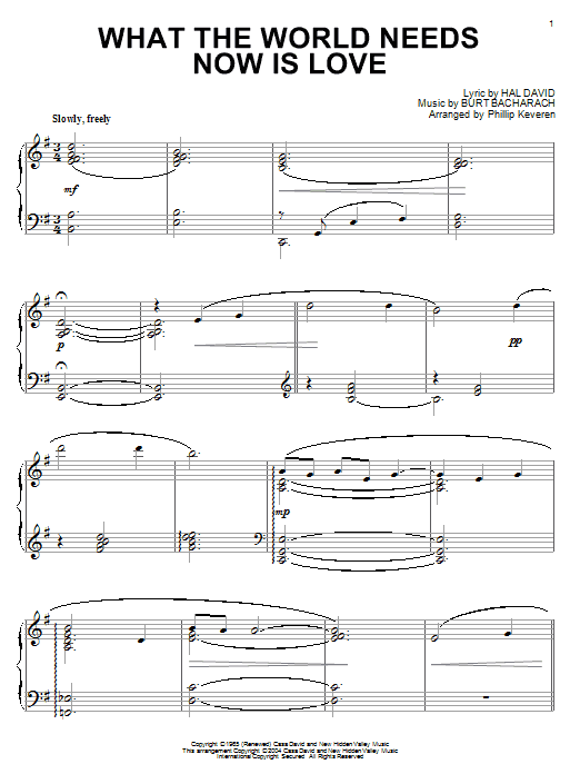 Learn to play Bacharach & David What The World Needs Now Is Love sheet music for Piano in minutes. Bacharach & David What The World Needs Now Is Love sheet music notes and chords. Download Printable PDF.