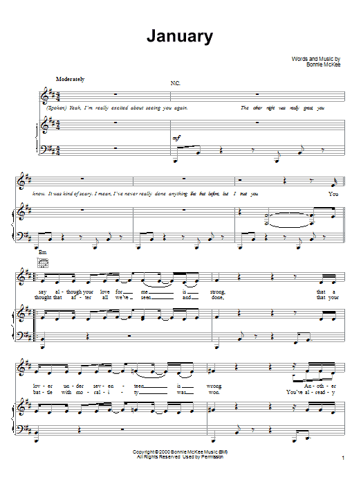Learn to play Bonnie McKee January sheet music for Piano, Vocal & Guitar (Right-Hand Melody) in minutes. Bonnie McKee January sheet music notes and chords. Download Printable PDF.