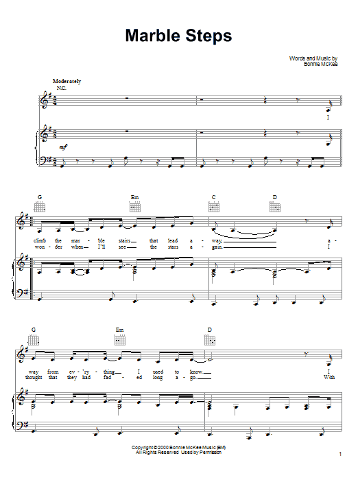 Learn to play Bonnie McKee Marble Steps sheet music for Piano, Vocal & Guitar (Right-Hand Melody) in minutes. Bonnie McKee Marble Steps sheet music notes and chords. Download Printable PDF.
