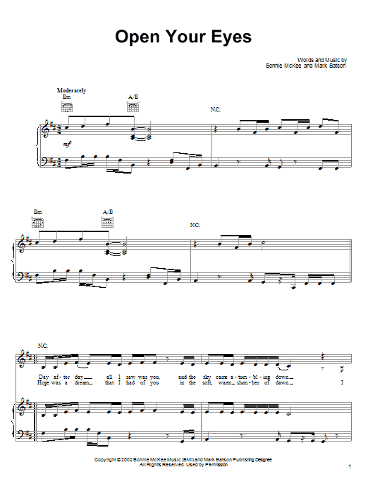 Learn to play Bonnie McKee Open Your Eyes sheet music for Piano, Vocal & Guitar (Right-Hand Melody) in minutes. Bonnie McKee Open Your Eyes sheet music notes and chords. Download Printable PDF.