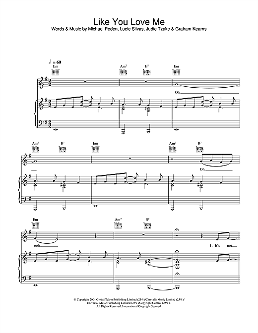 Learn to play Lucie Silvas Like You Love Me sheet music for Piano, Vocal & Guitar (Right-Hand Melody) in minutes. Lucie Silvas Like You Love Me sheet music notes and chords. Download Printable PDF.