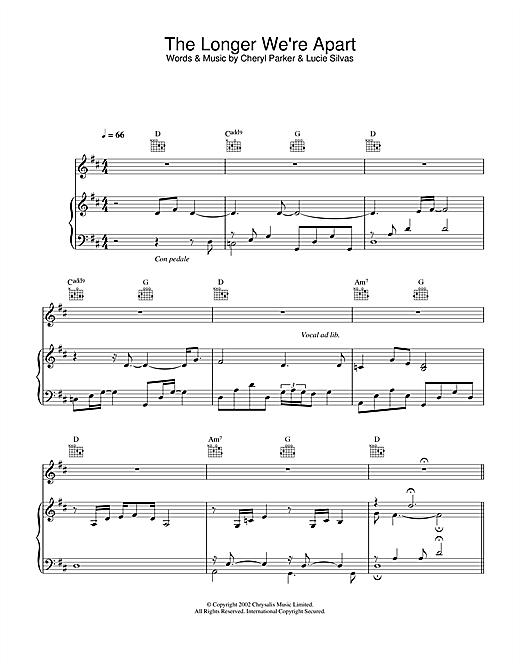 Learn to play Lucie Silvas The Longer We're Apart sheet music for Piano, Vocal & Guitar (Right-Hand Melody) in minutes. Lucie Silvas The Longer We're Apart sheet music notes and chords. Download Printable PDF.