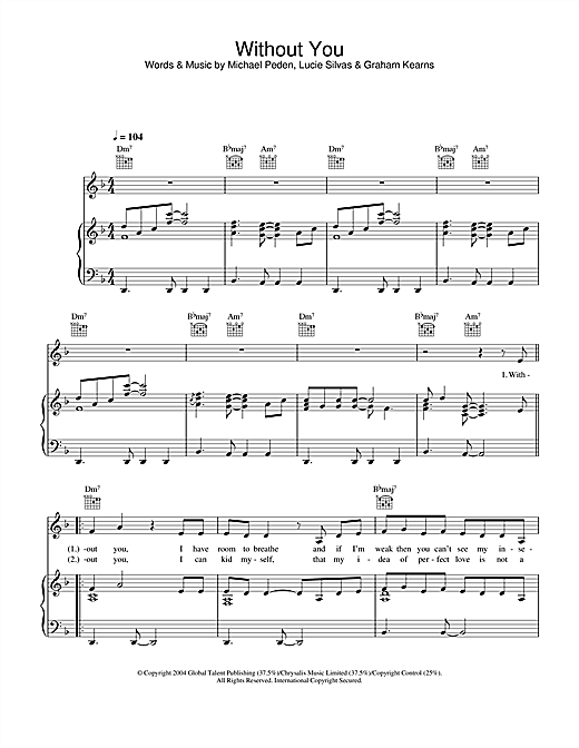 Learn to play Lucie Silvas Without You sheet music for Piano, Vocal & Guitar (Right-Hand Melody) in minutes. Lucie Silvas Without You sheet music notes and chords. Download Printable PDF.