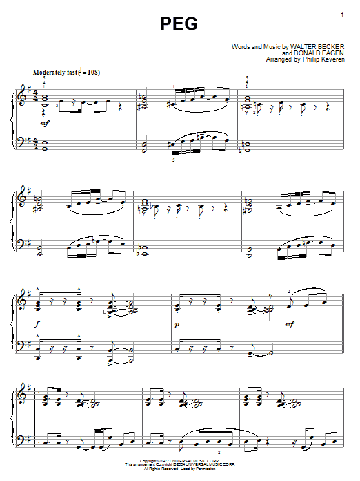 Learn to play Steely Dan Peg sheet music for Piano in minutes. Steely Dan Peg sheet music notes and chords. Download Printable PDF.