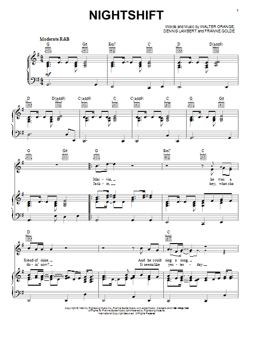 Learn to play Commodores Nightshift sheet music for Piano, Vocal & Guitar (Right-Hand Melody) in minutes. Commodores Nightshift sheet music notes and chords. Download Printable PDF.