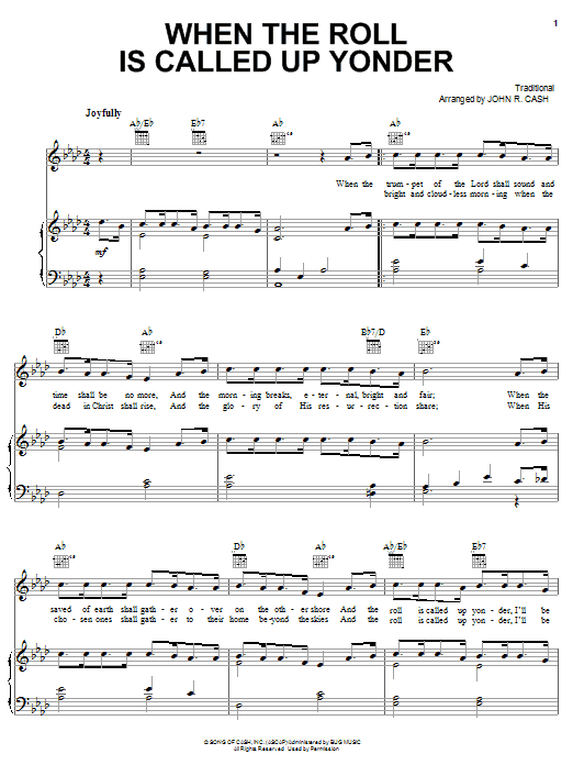 Learn to play Johnny Cash When The Roll Is Called Up Yonder sheet music for Piano, Vocal & Guitar (Right-Hand Melody) in minutes. Johnny Cash When The Roll Is Called Up Yonder sheet music notes and chords. Download Printable PDF.