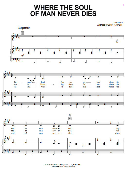 Learn to play Johnny Cash Where The Soul Of Man Never Dies sheet music for Piano, Vocal & Guitar (Right-Hand Melody) in minutes. Johnny Cash Where The Soul Of Man Never Dies sheet music notes and chords. Download Printable PDF.