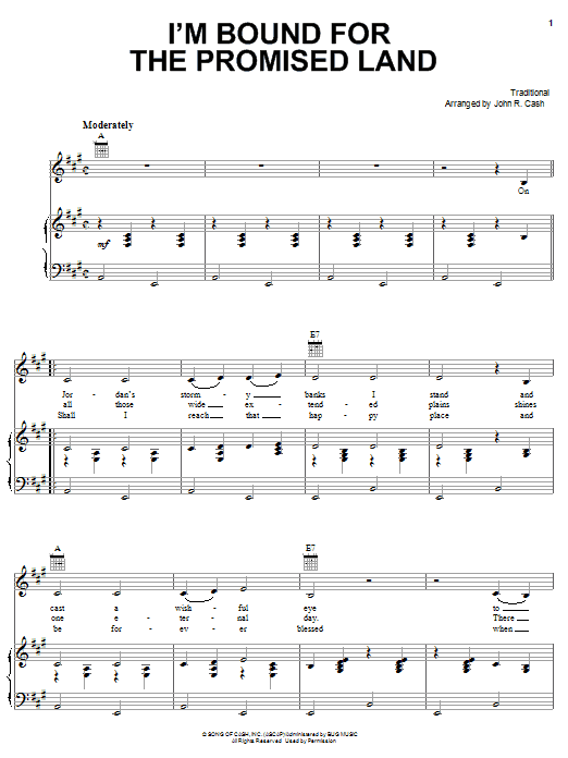 Learn to play Johnny Cash Bound For The Promised Land sheet music for Piano, Vocal & Guitar (Right-Hand Melody) in minutes. Johnny Cash Bound For The Promised Land sheet music notes and chords. Download Printable PDF.