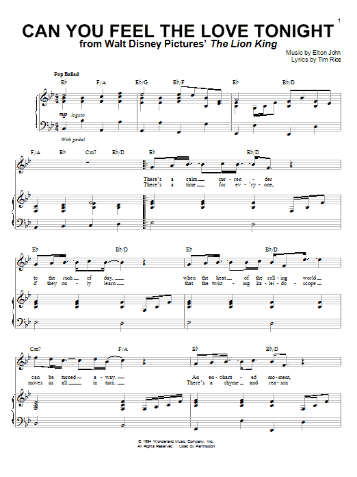 Learn to play Elton John Can You Feel The Love Tonight sheet music for Piano & Vocal in minutes. Elton John Can You Feel The Love Tonight sheet music notes and chords. Download Printable PDF.