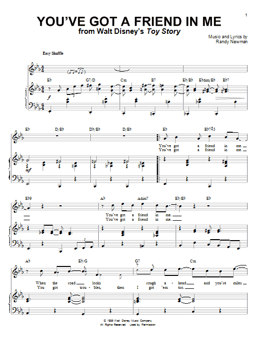 Learn to play Randy Newman and Lyle Lovett You've Got A Friend In Me sheet music for Piano & Vocal in minutes. Randy Newman and Lyle Lovett You've Got A Friend In Me sheet music notes and chords. Download Printable PDF.